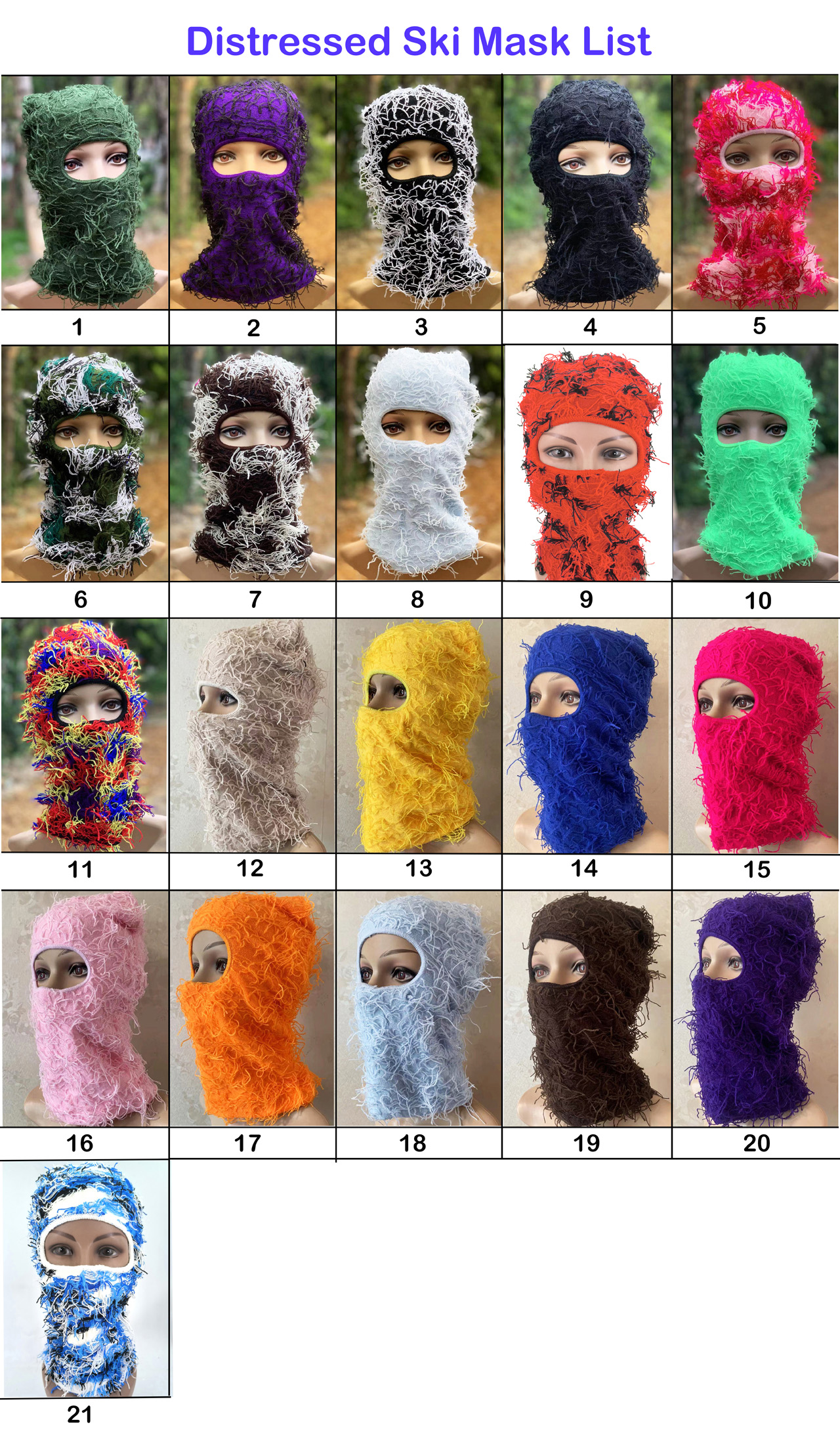 Distressed Balaclava Colors List